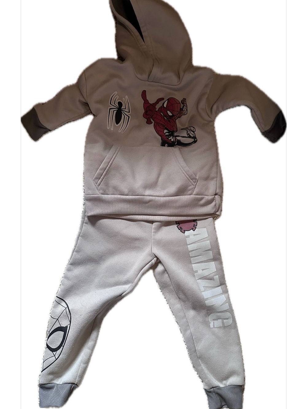 Kids Spider-Man Hoodie & Joggers Set - Cream with Red Graphic